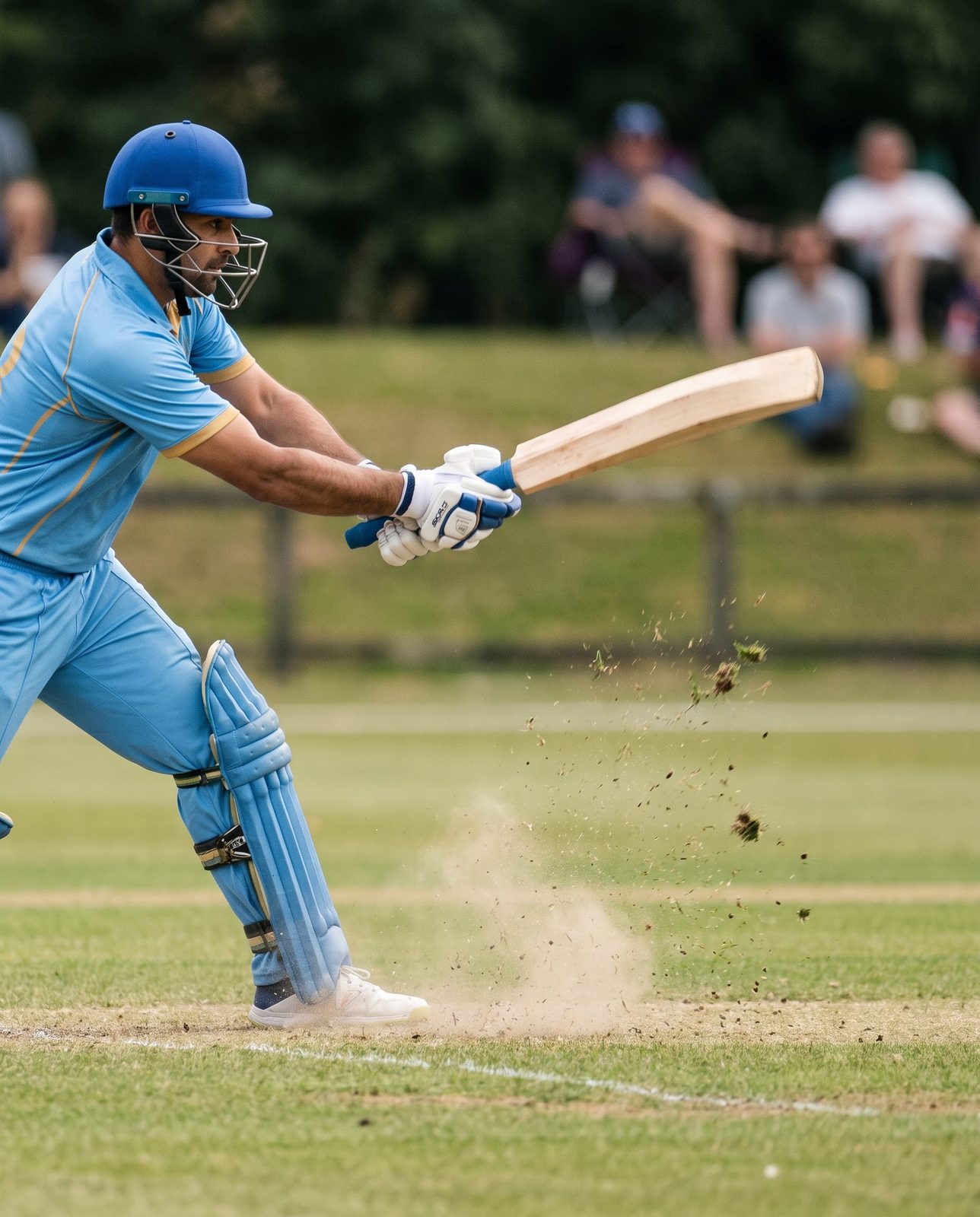 A Ham-Wicks batter driving through the covers at golden hour